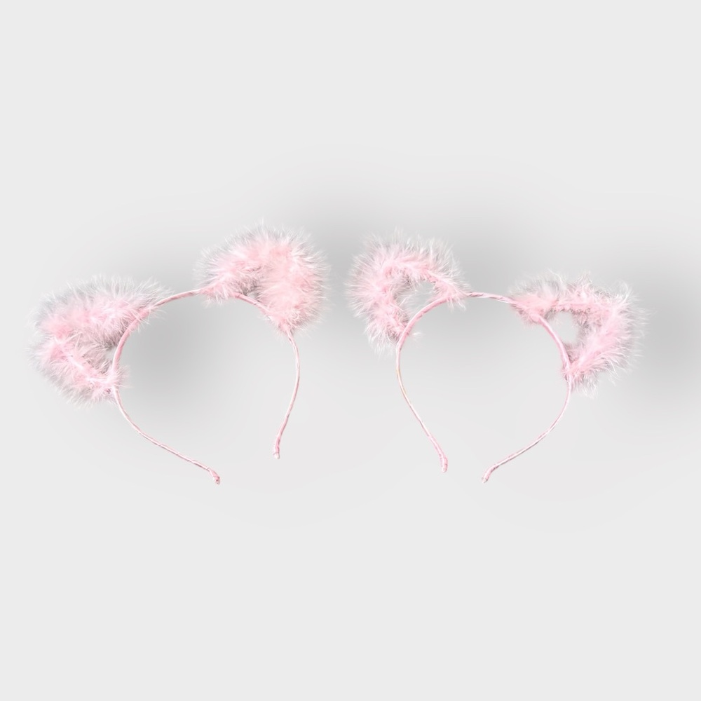 Women's Pink Fluffy Fuzzy Feather Cat Headbands - Total 2